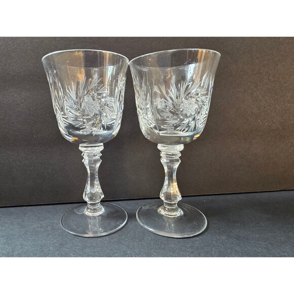 Vintage Crystal Cordial Glasses Set Of 2 With Starburst Etching - Picture 1 of 8